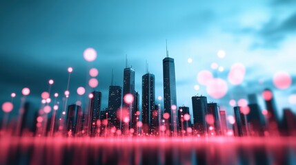 Wall Mural - a futuristic cityscape with towering antennas and fiber optic cables, symbolizing the infrastructure