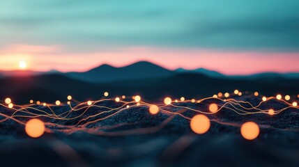 Wall Mural - a digital landscape with glowing lines representing neural networks, signifying the complex algorith