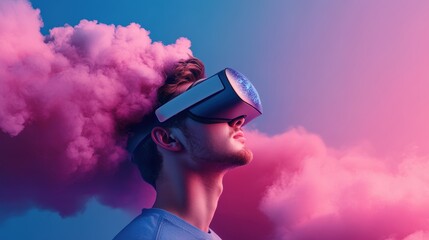 Wall Mural - a person wearing a brainwave headset, interacting with a virtual world, highlighting the potential o