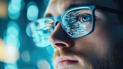 Wall Mural - a close up of a cybersecurity analyst monitoring a screen with threat alerts, emphasizing the import