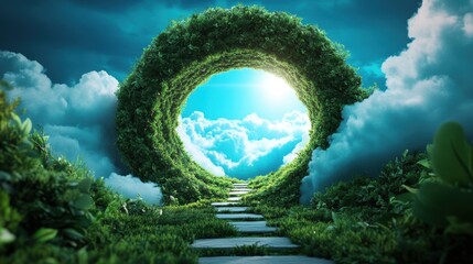 Wall Mural - a metaphorical image of a digital landscape with pathways and portals, representing the endless poss