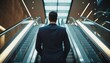 © Fototocam - man in a suit on an escalator going up, rear view, ai