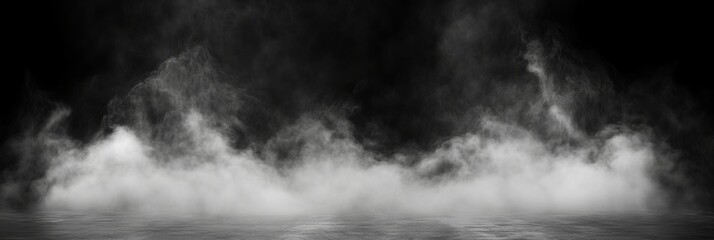 Wall Mural - Smoke black ground fog cloud floor mist background steam dust dark white horror overlay. Ground smoke haze night black water atmosphere 3d magic spooky smog texture isolated transparent effect circle	