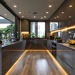 Canvas Print - Modern Kitchen with Grey Cabinets and Wood Flooring