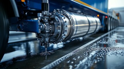 Wall Mural - Close-up of a Truck's Hydraulic System Discharging Water