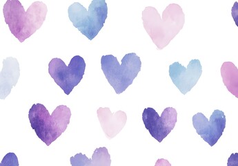 Wall Mural - Watercolor Hearts Seamless Pattern