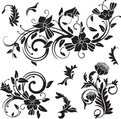 Wall Mural - Floral vector ornaments luxury set with various types of flowers, leaves and swirls, made in traditional Japanese and Chinese styles. Exquisite wedding decoration designs, vinyl and laser ready.	