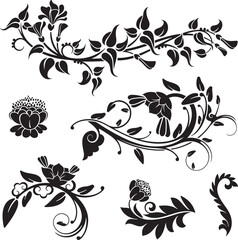 Wall Mural - Floral vector ornaments luxury set with various types of flowers, leaves and swirls, made in traditional Japanese and Chinese styles. Exquisite wedding decoration designs, vinyl and laser ready.