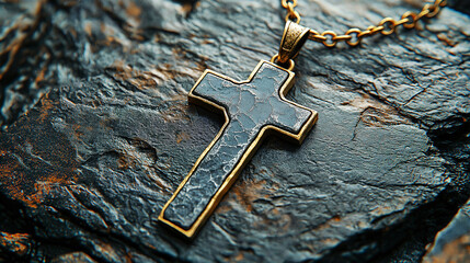 Gold Cross Pendant on Rustic Background | Symbol of Faith and Hope