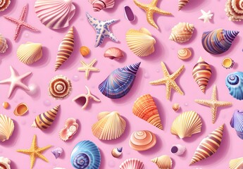 Sticker - Seashells and Starfish Pattern