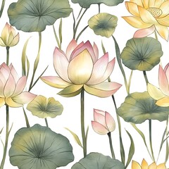 Sticker - Watercolor Lotus Flower Seamless Pattern