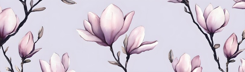 Watercolor Pink Magnolia Flowers