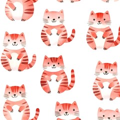 Wall Mural - Cute Watercolor Cat Pattern