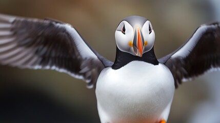 Wall Mural - A Close-Up of a Puffin with Wings Spread