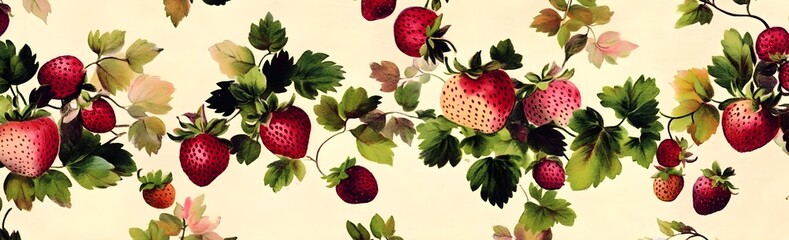 Wall Mural - Vintage Watercolor Strawberry Pattern