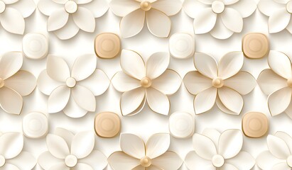 Wall Mural - White 3D Flowers with Golden Lines