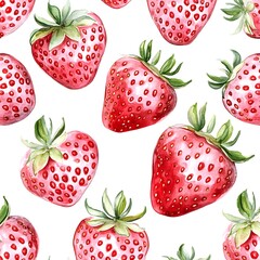 Wall Mural - Watercolor Red Strawberry Seamless Pattern