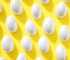 Wall Mural - White Eggs on Yellow Background