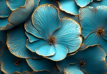 Poster - Teal and Gold Flower Abstract