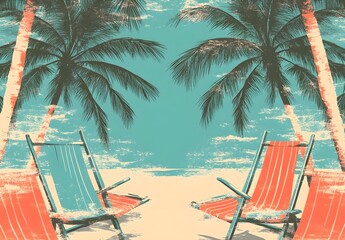 Sticker - Vintage Beach Chairs Under Palm Trees