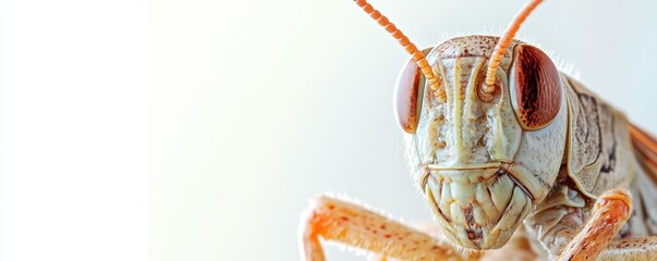 Detailed macro shot of a grasshopper showing intricate patterns and textures on its hind legs and body