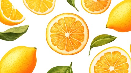 Wall Mural - Fresh Lemon Fruit Slices Watercolor Illustration