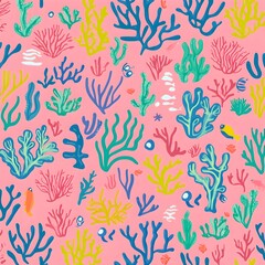 Wall Mural - Colorful Seaweed and Coral Pattern