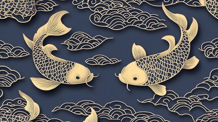 Sticker - Goldfish and Clouds Pattern