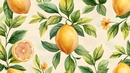 Watercolor Lemon Seamless Pattern