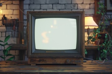 Canvas Print - A vintage television sits atop a wooden table