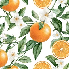 Sticker - Orange Tree Watercolor Seamless Pattern