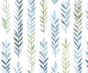 Sticker - Watercolor Blue and Green Leaves Seamless Pattern