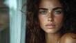 © Business Image - Reflective woman with freckles gazing out of a window for emotional photography
