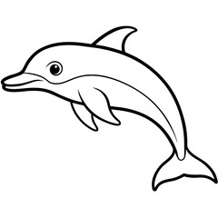 Canvas Print - dolphin vector line art black and white background