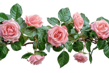 Poster - A cluster of pink roses surrounded by lush green leaves