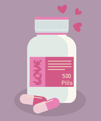 Wall Mural - Illustration with Vitamin Love Pills at Bottle