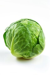 Wall Mural - A fresh head of cabbage sits on a clean white surface, ready for use or display