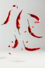 Sticker - A group of red hot peppers in mid-air, suspended by an invisible force