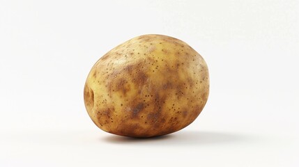 A single potato sits on a white surface