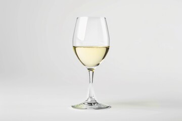 Wall Mural - A glass of white wine sits alone on a table, ready for a drink or toast