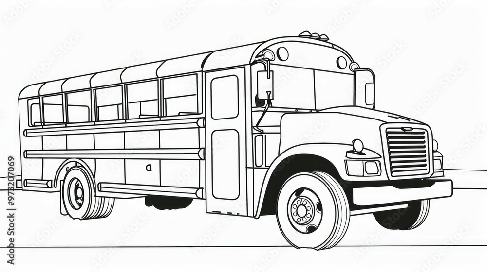 White background with a school bus in a minimalistic black outline for ...