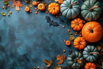 Wall Mural - halloween composition with pumpkins, bats and spiders