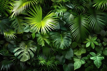 Wall Mural - A large group of green leaves adorn a wall, adding natural beauty and texture to the space