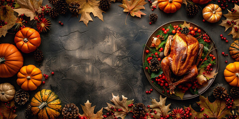 Wall Mural - thanksgiving background with pumpkin and fall ingredients