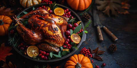 Wall Mural - thanksgiving background with pumpkin and fall ingredients