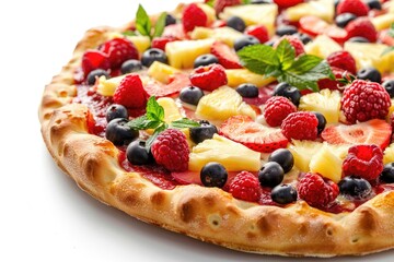 Wall Mural - A unique pizza topped with fresh fruit and mint leaves, perfect for a healthy twist on traditional pizza