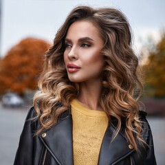 portrait of a woman in leather jacket