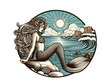© Artisan Digital - summer illustration a mermaid sits on a stone