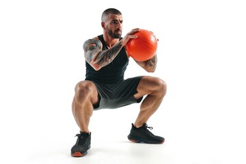 Poster - A person exercising outdoors, using a medicine ball for strength training