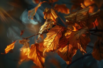 Wall Mural - A detailed shot of a branch covered in leaves, great for nature or botanical use